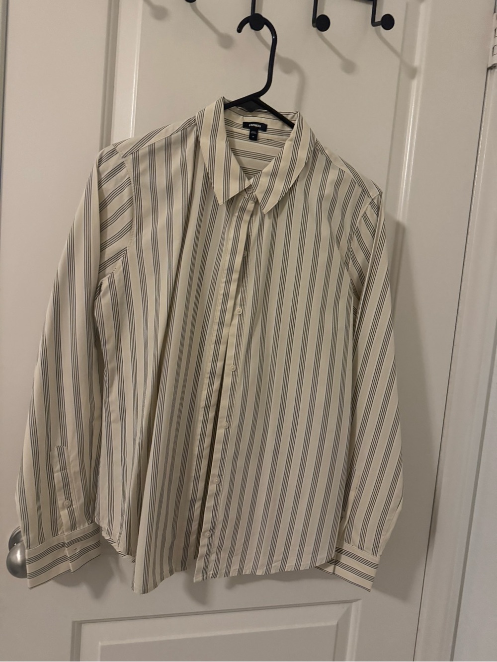 Express Men's Cream Shirt with Gray Stripes